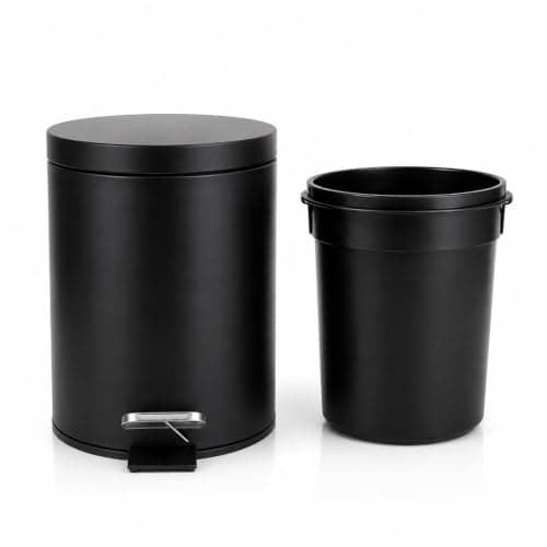 Lixeira 3L com Pedal Redonda Preta Fosca para Banheiro, Cozinha, Escritório e Lavanderia – Design Moderno, Tampa com Fechamento Suave e Fácil Limpeza — imagem 7