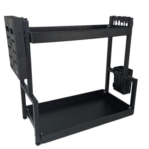 Organizador Multiuso de Metal Preto com 2 Andares – Prateleira de Bancada para Cozinha, Banheiro, Cosméticos e Produtos de Higiene — imagem 2