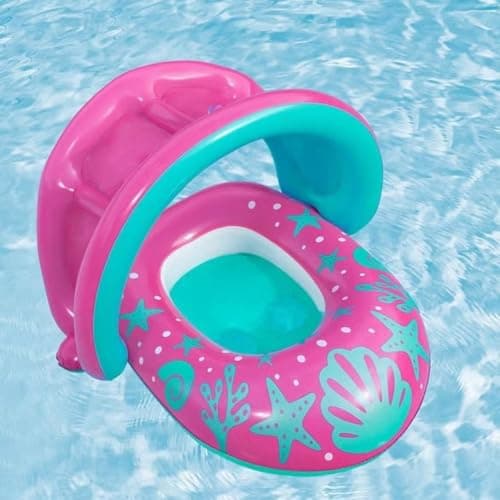 Bote Infantil Piscina Rosa com Cobertura Protetora | Boia Inflável para Bebê e Criança Pequena | Assento Seguro para Água, Praia e Piscina — imagem 5