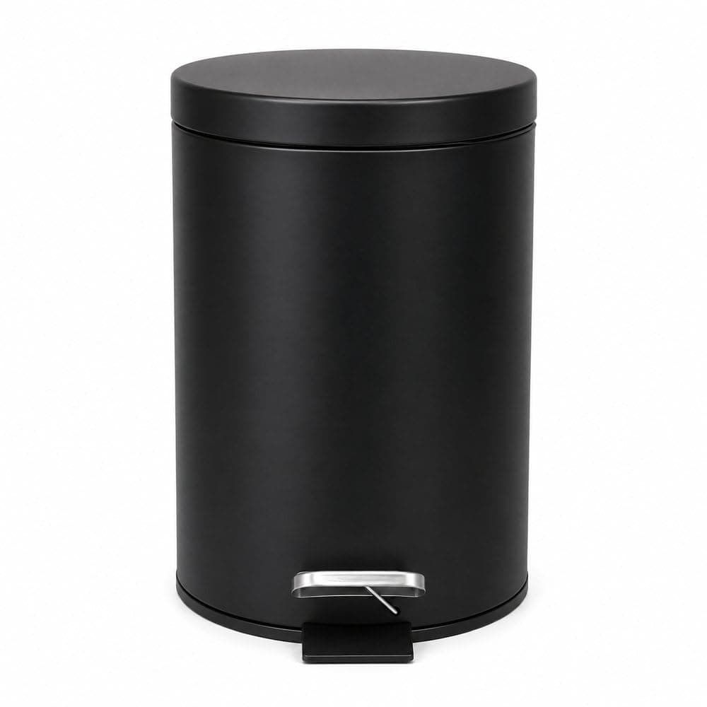 Lixeira 3L com Pedal Redonda Preta Fosca para Banheiro, Cozinha, Escritório e Lavanderia – Design Moderno, Tampa com Fechamento Suave e Fácil Limpeza — imagem 3