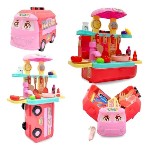 Cozinha Infantil Food Truck em Maleta Ônibus com Acessórios – Kit de Cozinha de Plástico Portátil com Panelas, Utensílios e Alimentos - 31 Peças Incluidas — imagem 2