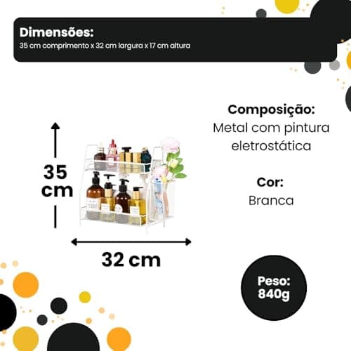 Organizador Multiuso Aramado Branco com 2 Andares e Cesto Lateral – Prateleira de Bancada para Banheiro, Cozinha e Cosméticos — imagem 7
