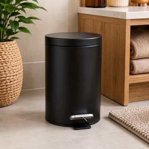 Lixeira 3L com Pedal Redonda Preta Fosca para Banheiro, Cozinha, Escritório e Lavanderia – Design Moderno, Tampa com Fechamento Suave e Fácil Limpeza — imagem 6