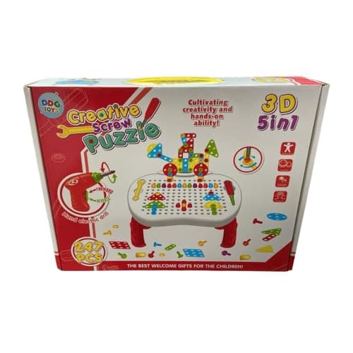 Mesa Criativa Educativa de Montagem 3D com 247 Peças, Parafusadeira e Acessórios – Brinquedo Infantil de Construção 5 em 1 — imagem 7