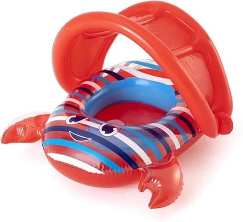 Boia Infantil Caranguejo Vermelha com Cobertura e Assento – Bote Inflável para Piscina com Encosto e Proteção Superior — imagem 2