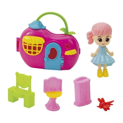 Casa de Boneca Infantil em Maleta Portátil com Bonequinha, Mini Móveis e Acessórios – Kit de Brincadeira Rosa para Viagens e Presentes — imagem 2
