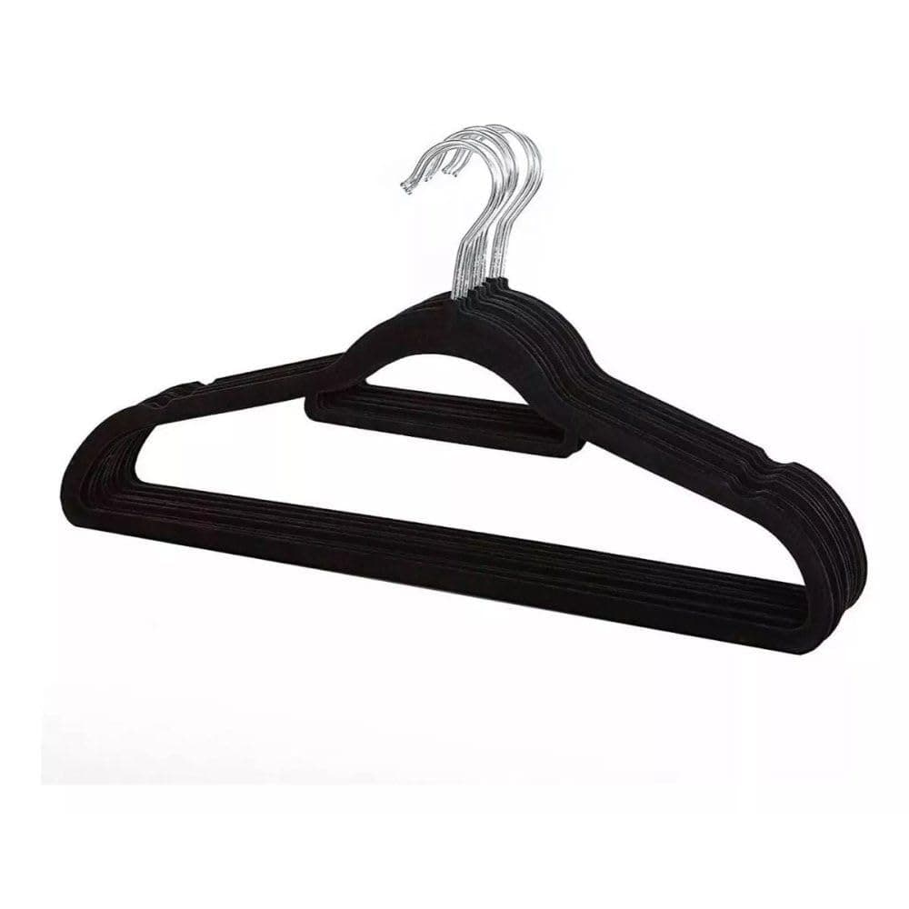 Kit 10 Cabides Infantis de Veludo Preto com Gancho Metálico – Cabide Fino para Roupas de Bebê e Criança — imagem 3
