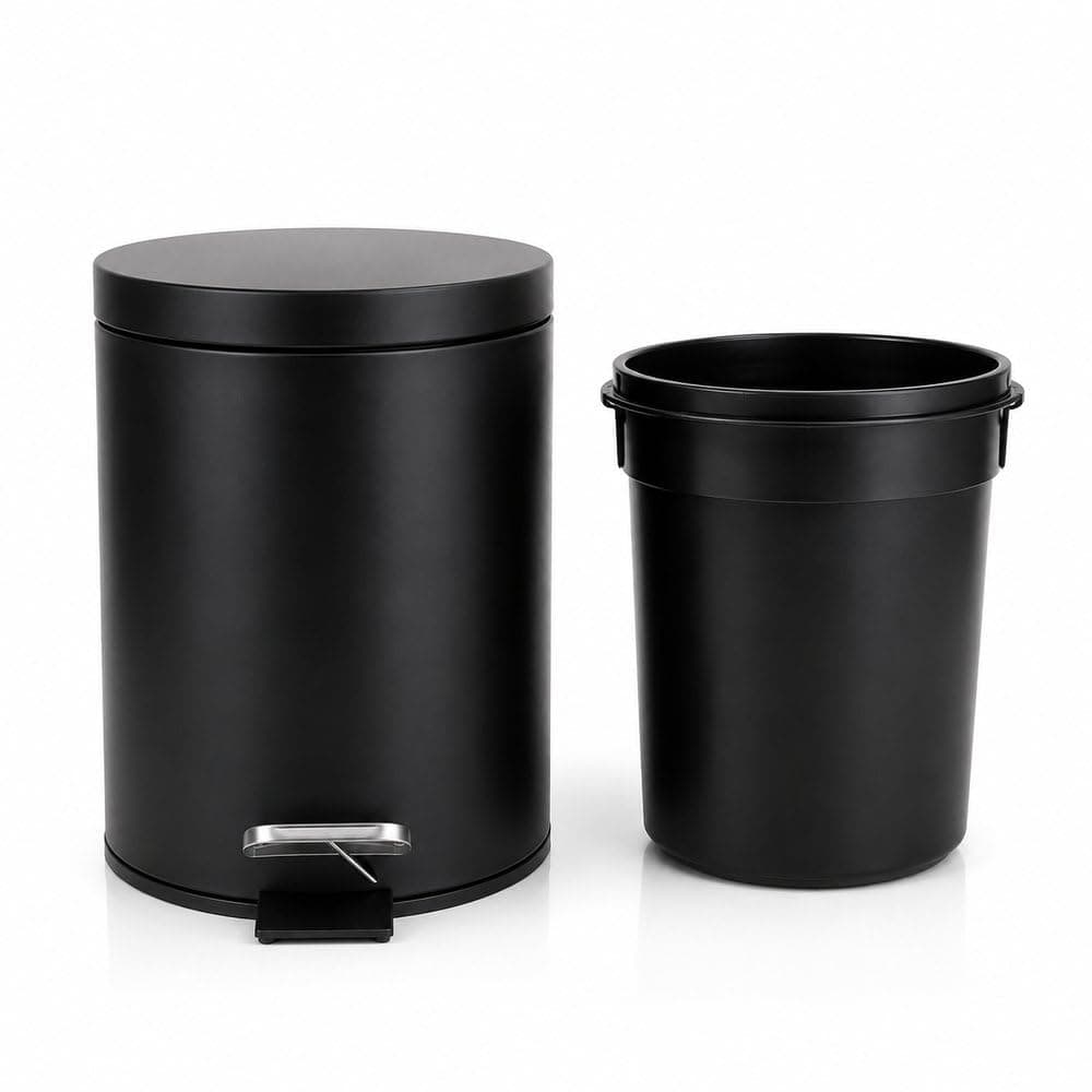Lixeira 3L com Pedal Redonda Preta Fosca para Banheiro, Cozinha, Escritório e Lavanderia – Design Moderno, Tampa com Fechamento Suave e Fácil Limpeza — imagem 5