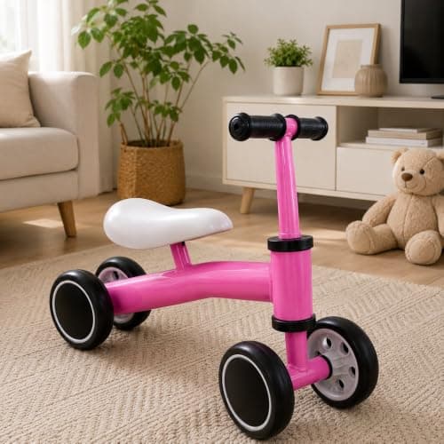 Bicicleta Infantil de Equilíbrio Rosa com 4 Rodas e Sem Pedal – Bike Infantil para Coordenação Motora e Primeiros Passos - Acima de 12 meses — imagem 7