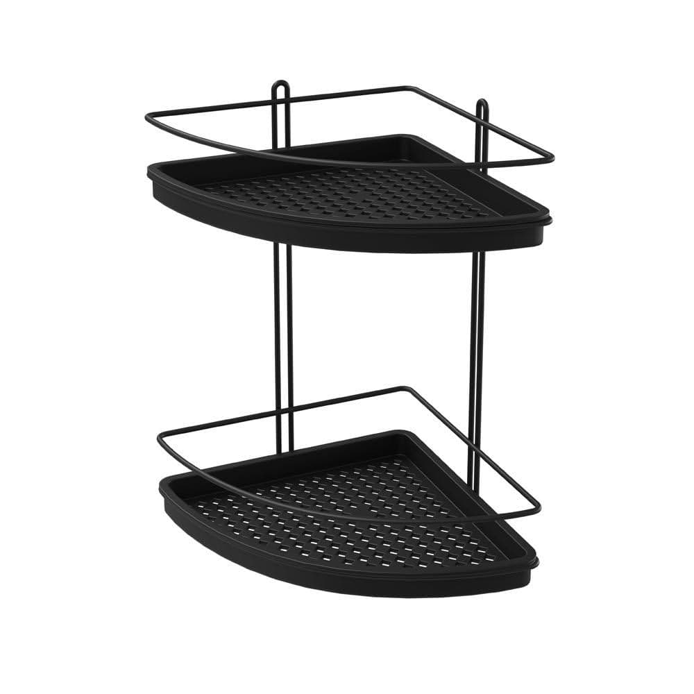 Porta Shampoo de Canto para Banheiro 2 Andares Preto com Kit de Fixação – Organizador de Banheiro sem Furos, Suporte para Shampoo, Sabonete e Cosméticos, Aço Cromado com Bandejas Pretas Removíveis — imagem 3