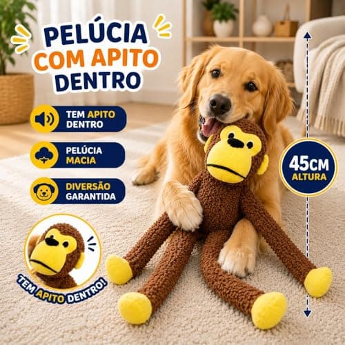 Brinquedo Pet Macaco de Pelúcia 45 cm com Apito – Mordedor Interativo para Cães, com Braços e Pernas Longas — imagem 6