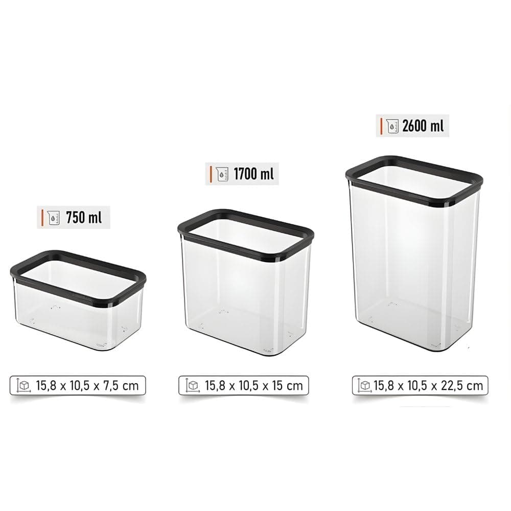 Kit 3 Potes Herméticos Transparentes com Tampa Preta – Organizadores para Mantimentos, Cozinha e Despensa em Tamanhos Variados — imagem 5