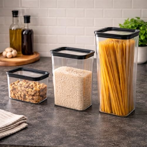 Kit 3 Potes Herméticos Transparentes com Tampa Preta – Organizadores para Mantimentos, Cozinha e Despensa em Tamanhos Variados — imagem 6