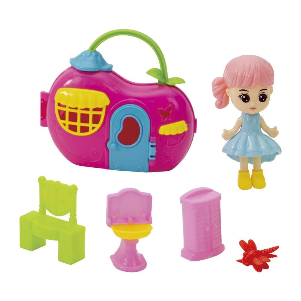 Casa de Boneca Infantil em Maleta Portátil com Bonequinha, Mini Móveis e Acessórios – Kit de Brincadeira Rosa para Viagens e Presentes — imagem 3
