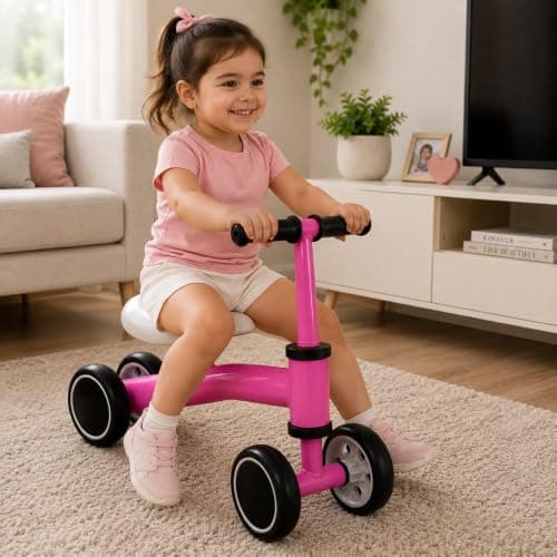 Bicicleta Infantil de Equilíbrio Rosa com 4 Rodas e Sem Pedal – Bike Infantil para Coordenação Motora e Primeiros Passos - Acima de 12 meses — imagem 6