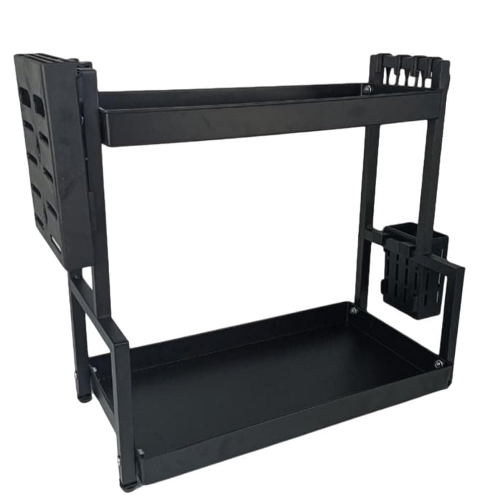 Organizador Multiuso de Metal Preto com 2 Andares – Prateleira de Bancada para Cozinha, Banheiro, Cosméticos e Produtos de Higiene — imagem 3
