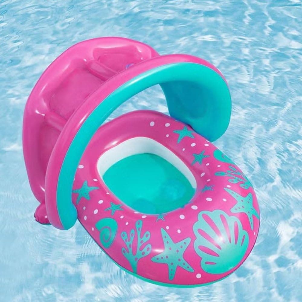 Bote Infantil Piscina Rosa com Cobertura Protetora | Boia Inflável para Bebê e Criança Pequena | Assento Seguro para Água, Praia e Piscina — imagem 4