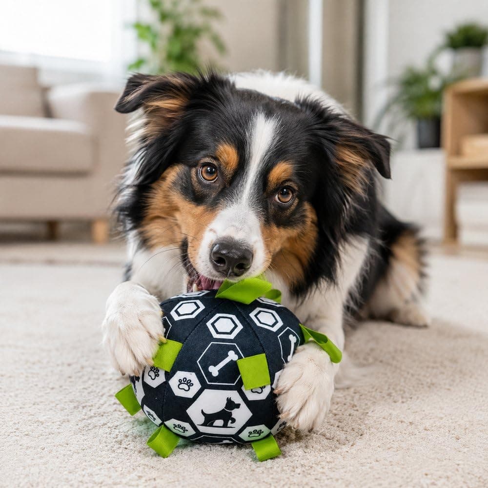 Bola de Pelúcia para Pets com Sino e Alças – Brinquedo Interativo para Cães e Gatos Preto e Verde — imagem 4