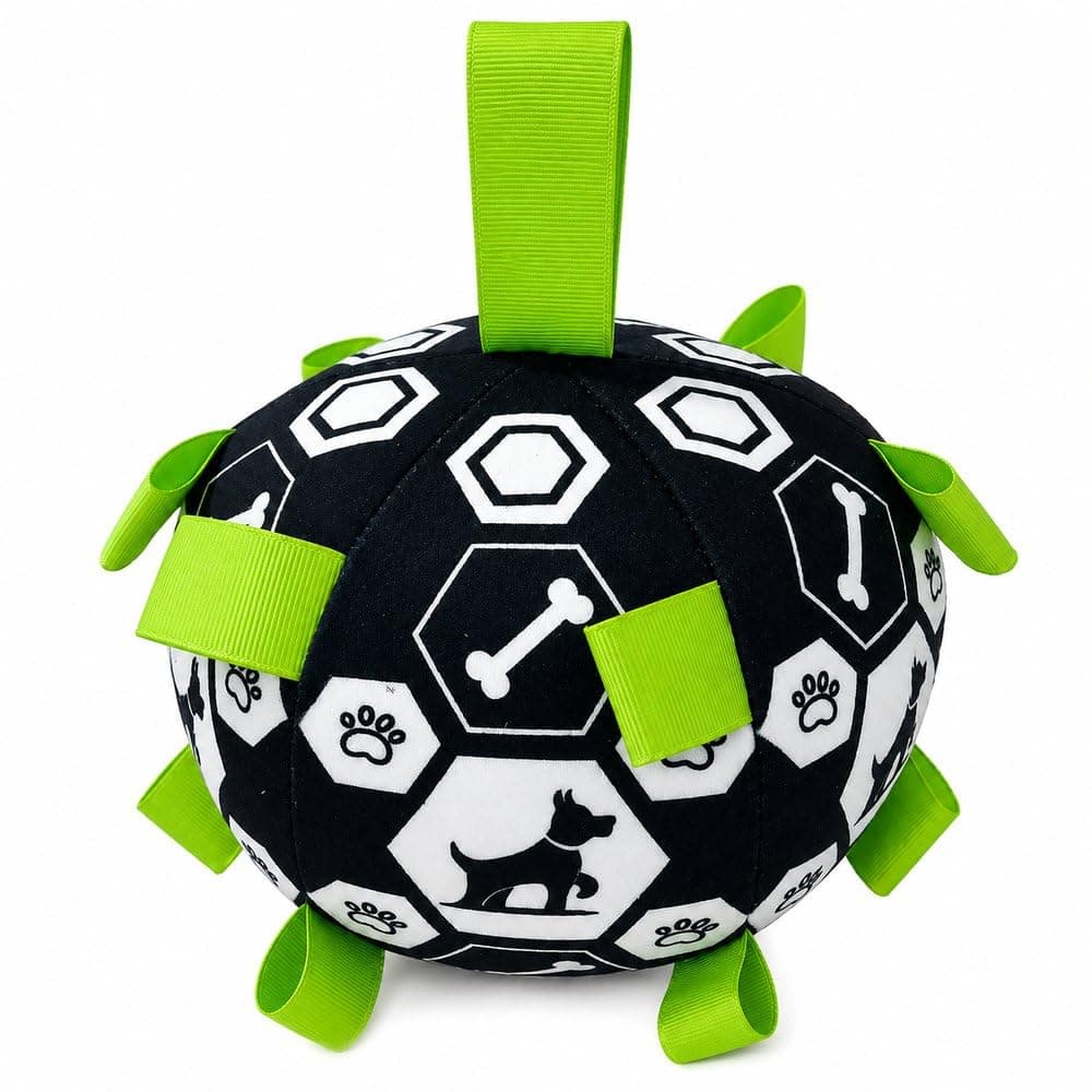 Bola de Pelúcia para Pets com Sino e Alças – Brinquedo Interativo para Cães e Gatos Preto e Verde — imagem 3