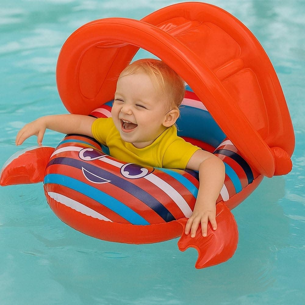 Boia Infantil Caranguejo Vermelha com Cobertura e Assento – Bote Inflável para Piscina com Encosto e Proteção Superior — imagem 4