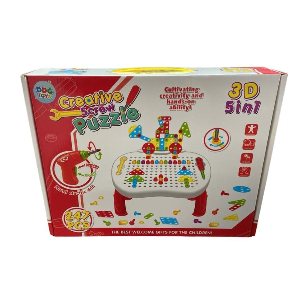 Mesa Criativa Educativa de Montagem 3D com 247 Peças, Parafusadeira e Acessórios – Brinquedo Infantil de Construção 5 em 1 — imagem 5