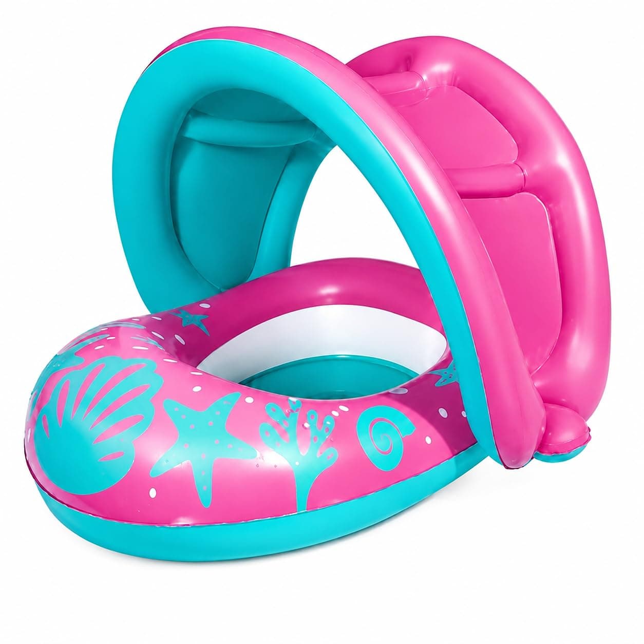 Bote Infantil Piscina Rosa com Cobertura Protetora | Boia Inflável para Bebê e Criança Pequena | Assento Seguro para Água, Praia e Piscina — imagem 3