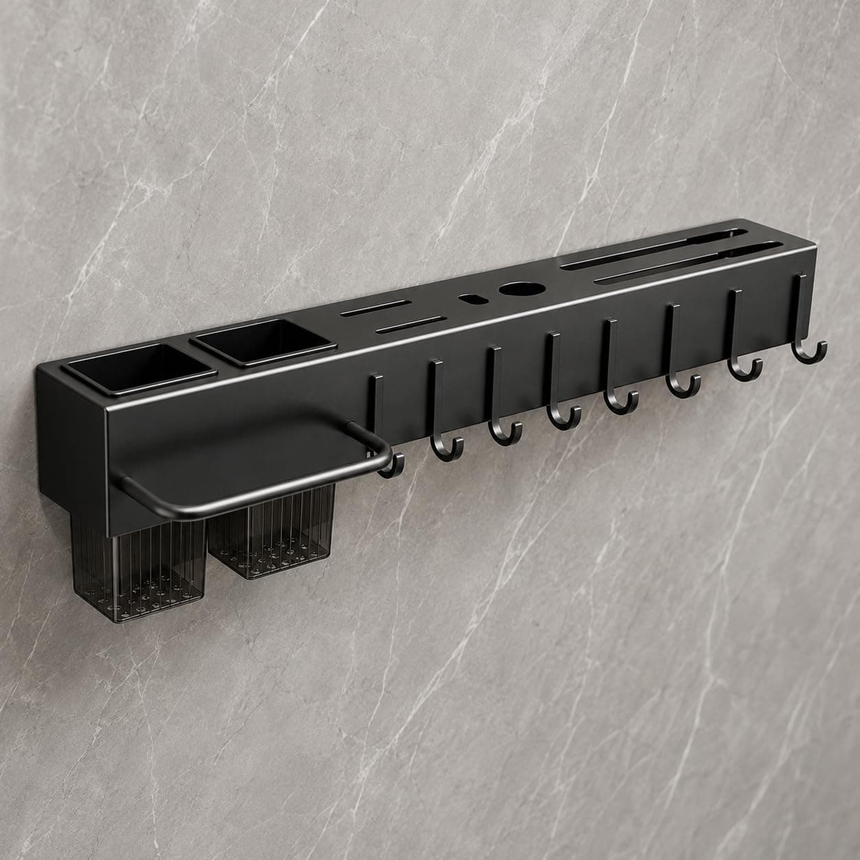 Suporte Organizador de Cozinha Cinza com 6 Ganchos, Porta-Utensílios e Compartimentos – Organizador de Parede para Facas, Talheres e Acessórios — imagem 8