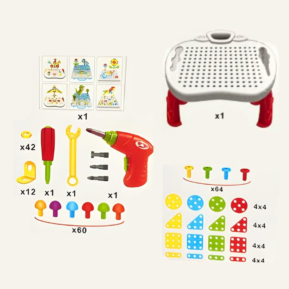 Mesa Criativa Educativa de Montagem 3D com 247 Peças, Parafusadeira e Acessórios – Brinquedo Infantil de Construção 5 em 1 — imagem 4