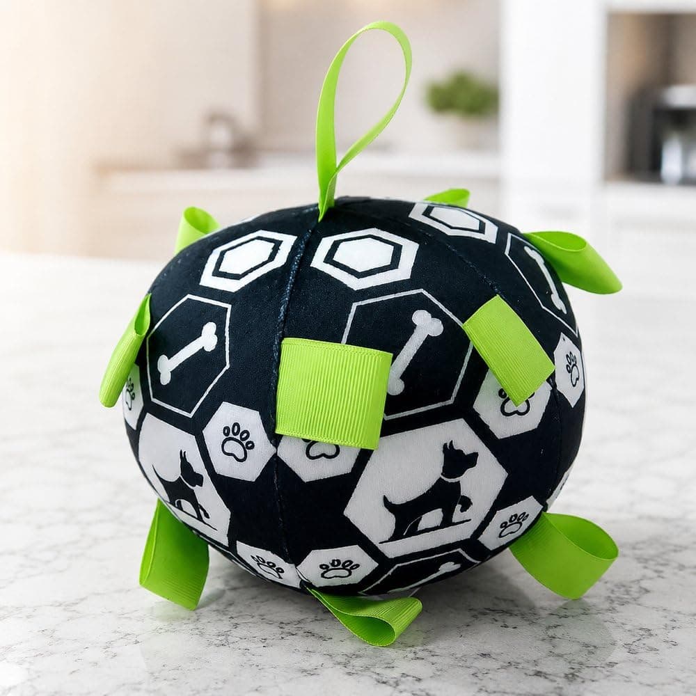 Bola de Pelúcia para Pets com Sino e Alças – Brinquedo Interativo para Cães e Gatos Preto e Verde — imagem 5