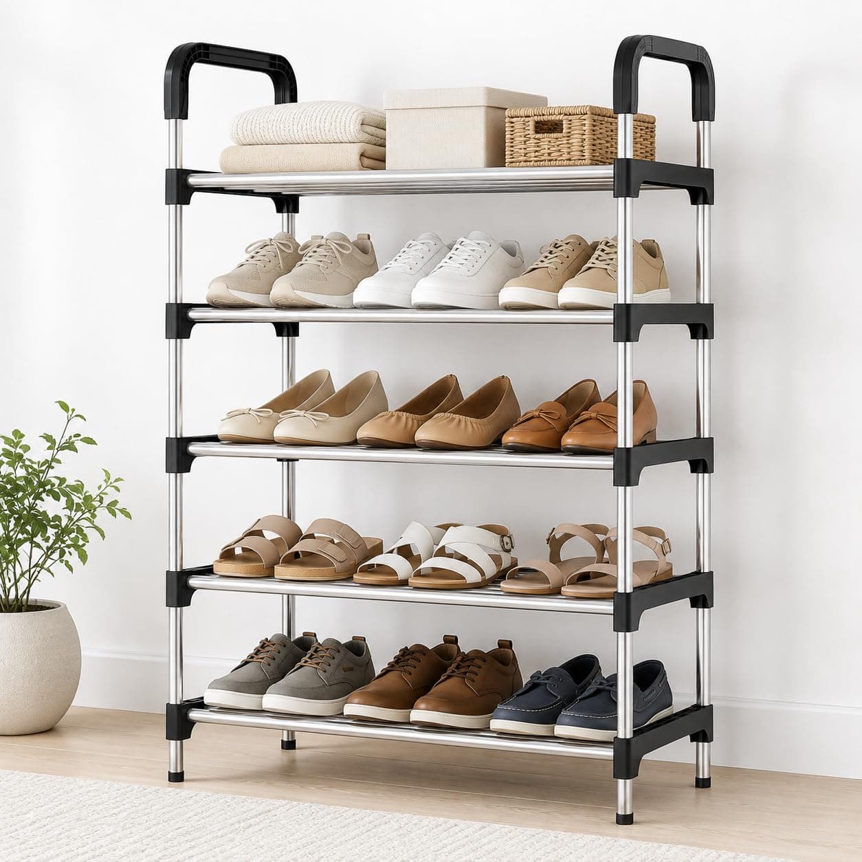 Sapateira Organizadora com 5 Prateleiras – Estante Vertical para Sapatos, Tênis e Sandálias com Estrutura Metálica — imagem 4