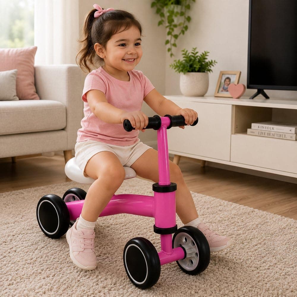 Bicicleta Infantil de Equilíbrio Rosa com 4 Rodas e Sem Pedal – Bike Infantil para Coordenação Motora e Primeiros Passos - Acima de 12 meses — imagem 4