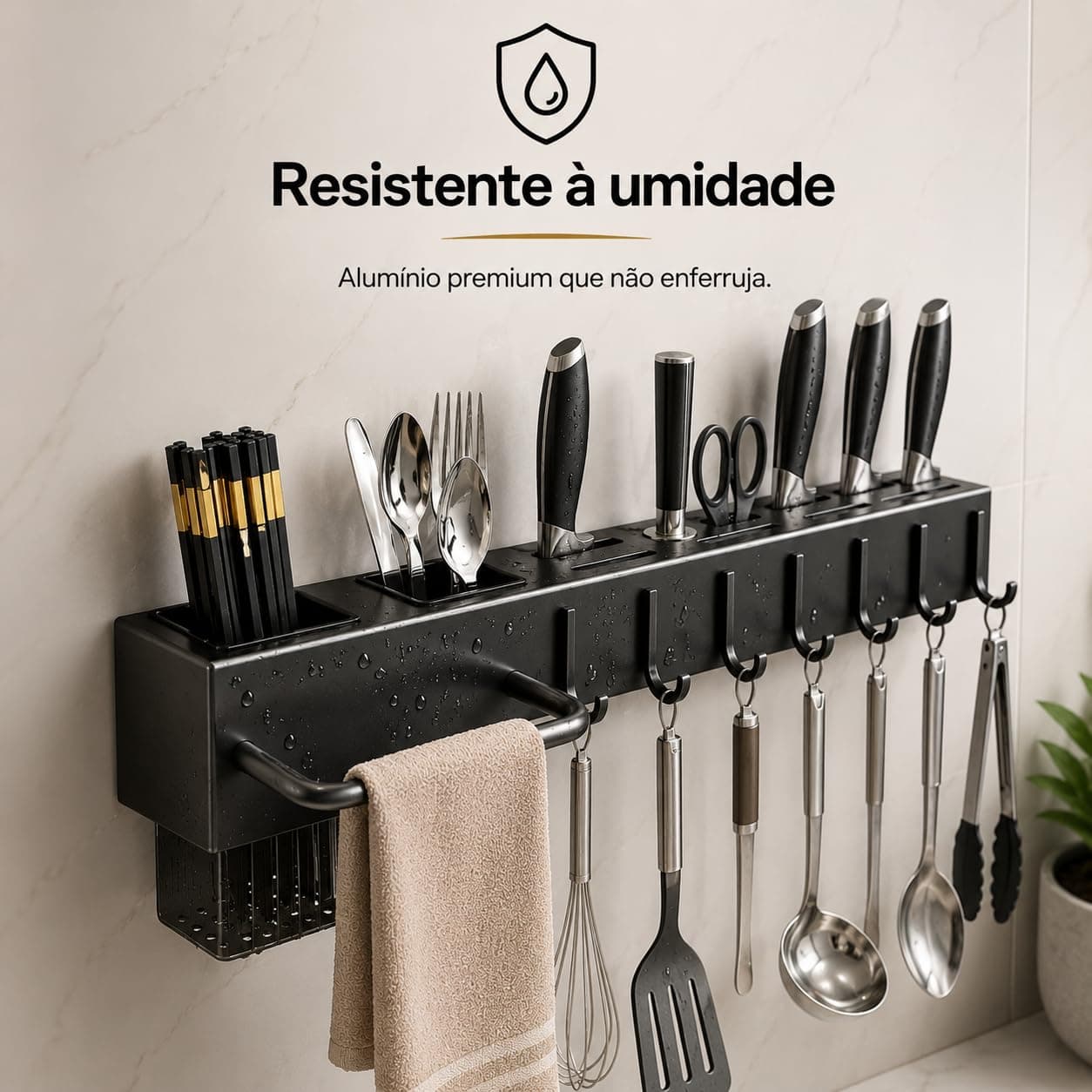 Suporte Organizador de Cozinha Cinza com 6 Ganchos, Porta-Utensílios e Compartimentos – Organizador de Parede para Facas, Talheres e Acessórios — imagem 5