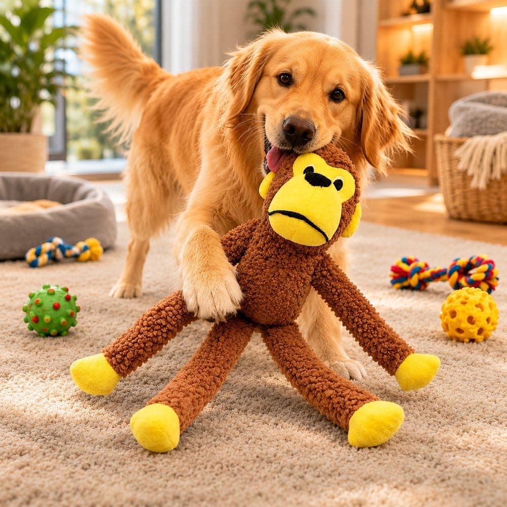 Brinquedo Pet Macaco de Pelúcia 45 cm com Apito – Mordedor Interativo para Cães, com Braços e Pernas Longas — imagem 5