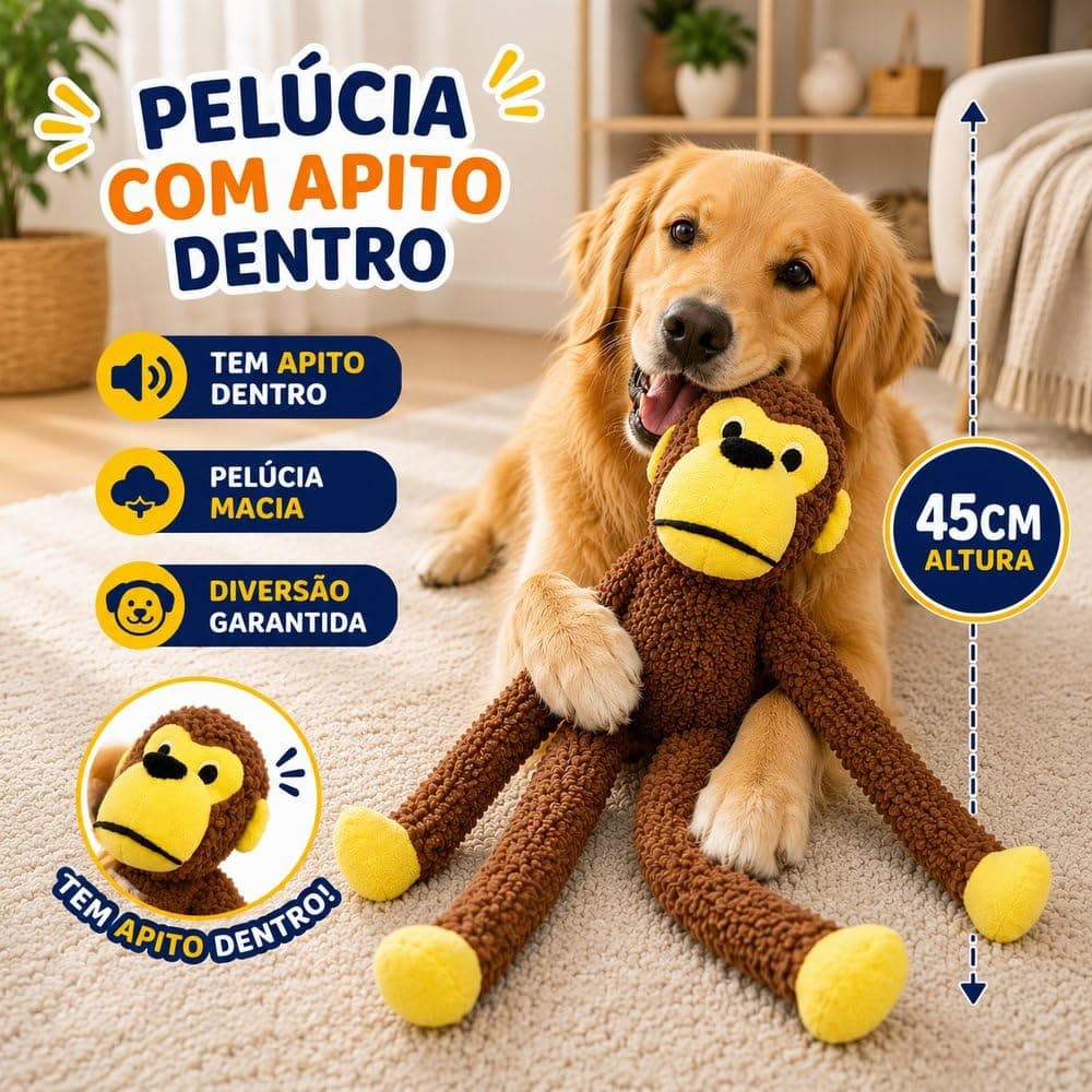 Brinquedo Pet Macaco de Pelúcia 45 cm com Apito – Mordedor Interativo para Cães, com Braços e Pernas Longas — imagem 4