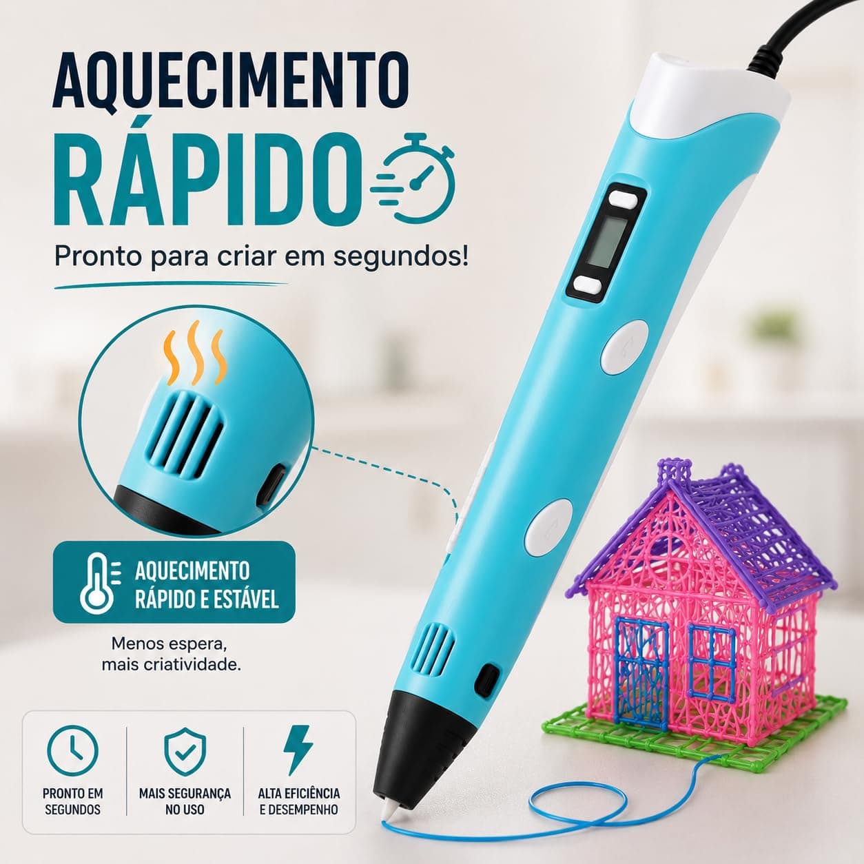 Caneta 3D LCD para Impressão 3D, Kit com Filamento PLA, Ajuste de Temperatura e Velocidade, Caneta Criativa para Crianças, Adultos, Artes, Modelagem e Projetos Escolares — imagem 8
